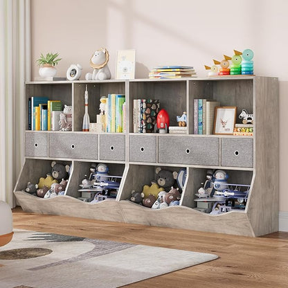 IDEALHOUSE Kids Bookshelf and Toy Storage Organizer with 3 Movable Drawers, Floor Storage Cabinet Toy Chest with 4 Cubbies, Multifunctional Storage Chest for Nursery, Playroom and Bedroom, White