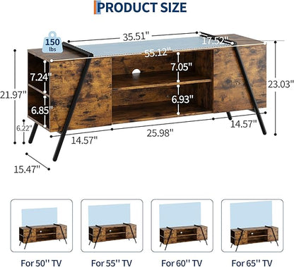 GAOMON TV Stand for 65 60 55 50 Inch TV, 55" Mid Century Modern Entertainment Center with Adjustable Open Shelves & Metal Legs, Industrial Media Console Table for Living Room, Rustic