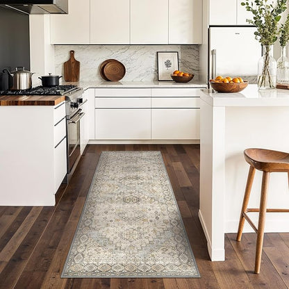 GENIMO Runner Rug 2x10 Machine Washable Non Slip Vintage Hallway Runner Rug, Low Pile Lightweight Rugs for Indoor Entryway, Hallway, Kitchen and Corridor, Antique Taupe