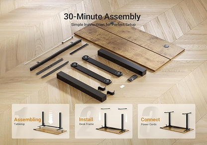 Seang Electric Standing Desk Adjustable Height, 55 x 24 Inch Sit Stand Desk with T-Shaped Frame, 3 Memory Presets & Cable Management for Home Office Computer Workstation, Black Frame/Rustic Brown Top