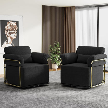 KEIKI Modern Comfy Swivel Accent Reading Chair with Waist Pillows, 360°Square Upholstered Barrel Armchair Single Club Lounge Sofa Chairs for Living Room,Bedroom,Office,Black