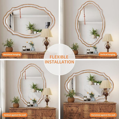 24" x 35" Wooden Farmhouse Oval Mirror for Wall Decor, Living Room, Bedroom, Bathroom Rustic Decorative Mirror for Entryway - Vertical or Horizontal Hanging