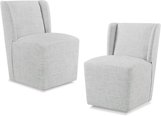 Upholstered Dining Chair with Casters Wingback Modern Side Armless Deskchair with Rollers for Diningroom Bedroom Livingroom Reading Room,Light Grey,2 Box
