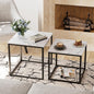 Garden 4 you Coffee Table Set of 2, Modern Faux Marble Nesting Table, Metal Frame Square Center Table Set, Side Tables, Nesting Coffee Table for Living Room, Bedroom and Small Spaces, 19.7in Black