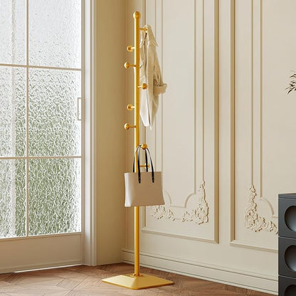 Gold coat rack,Metal coat hanger stand,Coat Tree freestanding Heavy duty with 8 Hooks and Cast iron base for coats,Hat,scarf,jacket,purse