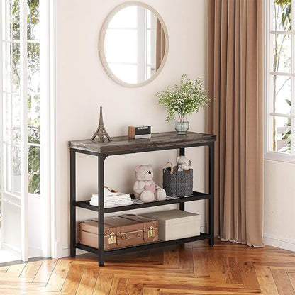 32" Small Console Table, 3-Tier Entryway Table, Sofa Table with Mesh Shelves, Console Tables for Living Room, Bedroom, Hallway, Entryway, Foyer, Grey