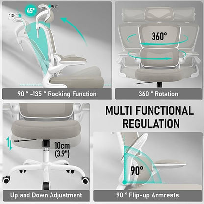 High Back Ergonomic Office Chair, Breathable Mesh Desk Chair with Lumbar Support, Adjustable Headrest, Flip-up Armrests, Computer Gaming Chair