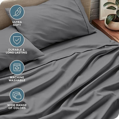 Bare Home Twin XL Sheet Set - College Dorm Size - Luxury 1800 Ultra-Soft Microfiber Twin Extra Long Bed Sheets - Deep Pockets - Easy Fit - Extra Soft - 3 Piece Set - (Twin XL, Grey)