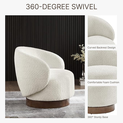 Swivel Accent Chair Round Barrel Armchair Upholstered Performance Fabric for Living Room Bedroom Waitingroom,2 Box,Cream