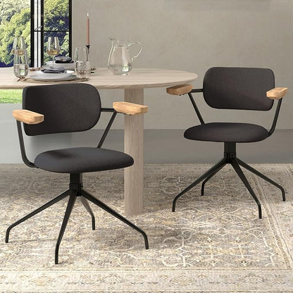 Modern Swivel Dining Chairs Set of 2 with Arms,Upholstered Comfortable Dining Room Chairs, Wooden Armrests & Sturdy Metal Frame, Stylish Kitchen & Dining Table Chairs for Modern Décor