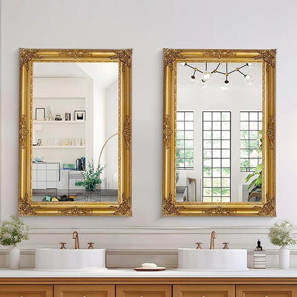 Large Antique Wall Decorative Mirror, 29.5" x 41" Gold Traditional Baroque Inspired Wall Decor Mirror, Vintage Wall Mirrors for Bedroom, Entryway, Dining Room, Fireplace