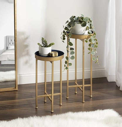 Kate and Laurel Celia Modern Side Table, Set of 2, Navy Blue and Gold, Sophisticated End Tables for Storage and Display