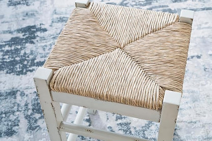 Signature Design by Ashley Mirimyn Farmhouse 23.63" Counter Height Bar Stool with Woven Wicker Seats, 2 Count, White & Light Brown