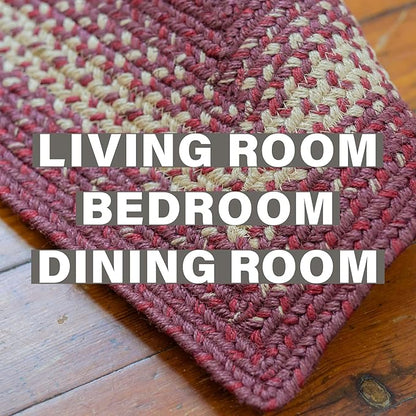 Homespice Autumn Maple Burgundy and Tan Braided Area Rugs, Jute, 8x10' Rectangle - Rustic Primitive Decor for Dining Room, Bedroom, Everywhere