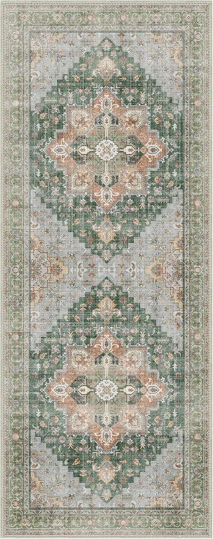 GENIMO 2x5 Runner Rugs for Hallway, Machine Washable Non Slip Vintage Rugs, Low Pile Lightweight Soft Print Rug for enrtyway, Corridor, Home Office, Kitchen, Sage Green