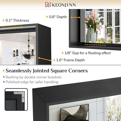 Keonjinn Black Bathroom Mirror 24 x 36 Inch Rectangular Wall Mirror Brushed Metal Frame Black Mirror Modern Farmhouse Mirror, Framed Rectangle Bathroom Mirror for Over Sink(Horizontal/Vertical)