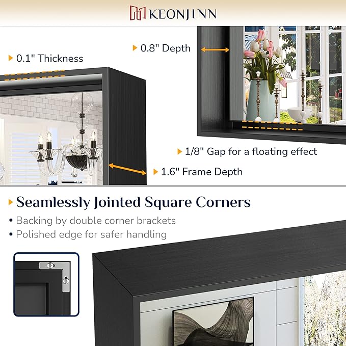 Keonjinn Black Framed Bathoom Mirror 55 x 30 Inch Large Rectangle Vanity Wall Mirror for Over Sink Metal Frame Rectangular Bathroom Mirror Brushed Black Modern Farmhouse Mirror(Horizontal/Vertical)