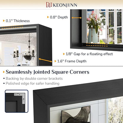 Keonjinn Black Bathroom Mirror 22 x 30 Inch, Brushed Black Framed Mirror for Over Sink, Rectangle Wall Vanity Mirror with Square Corner, Alumium Frame