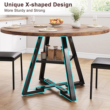51'' Round Dining Table for 6,Kitchen Dining Room Circle Dinner Pedestal Table,Space Saving Wood Kitchen & Dining Room Furniture (Vintage, 51In)