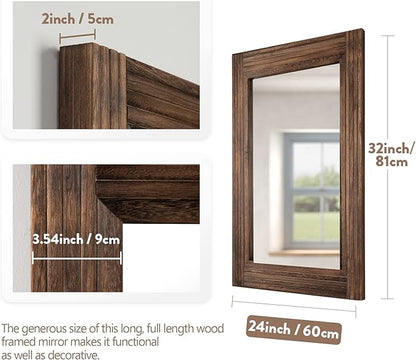 YOSHOOT Hand-Made Wooden Spliced Wall Mirror for Bathroom, Rustic Farmhouse Vanity Mirror, Décor Wall Art, Solid Wood Frame, Vertical or Horizontal Hanging