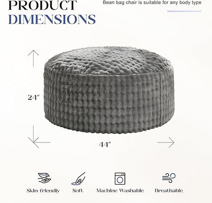 Hobestluk Bean Bag Chairs 4ft Beanbag Chair with Filler Adult Bean Bags with Fluffy & Machine Washable Cover, Giant Bean Bag Chairs for Adults (Grey, 4FT-44" x 44" x 24")