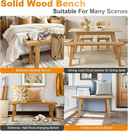 Farmhouse Solid Wood Bench: Long Rustic Indoor Narrow Wooden Bench for Entryway,Living Room, Dining Room,End of Bed,Hallway (39" Lx10 Wx18 H)