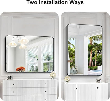 KOCUUY 36"x48" Large Rectangle Vanity Mirror, Black Metal Frame Mirror with Rounded Corner, Modern Design of Upgraded Shatterproof Glass for Bathroom, Bedroom, Living Room, Entryway