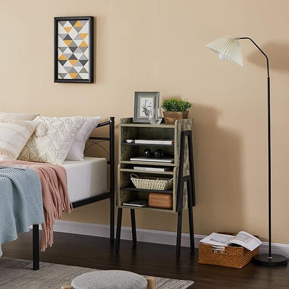 VECELO Nightstand Industrial Side End Table/Stackable Accent Furniture with 2-Tier Open Storage Compartments for Bedroom, Living Room and Small Spaces