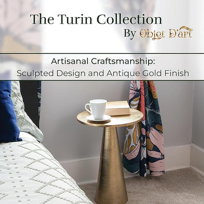 OBJET D'ART Small Round Gold End Tables, Set of 2, Turin, 22'' Height, Vintage Metal Accent, Side, Pedestal, Coctail and Drink Tables for Living Room and Small Spaces