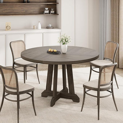 Dining Table for 4 to 6 People, 47 Inch Round Dining Table, Wooden Kitchen Table with Sturty Legs, Dining Room Table for Dining Room, Kitchen, Grey