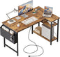 Small L Shaped Computer Desk with Power Outlets, Gaming Desk for Small Spaces, Corner Desk with Reversible Storage Shelves, Study Writing Table for Home Office (Socket, Rustic Brown, 40 inch)