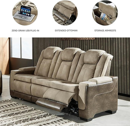 Signature Design by Ashley Next-Gen DuraPella Power Reclining Sofa with Adjustable Headrest, Sand