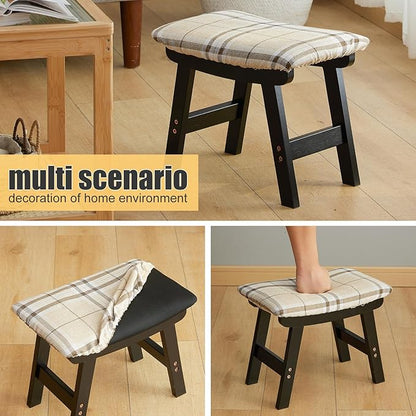 Foot Stool Ottoman Foot Rest Under Desk,Small Stool for Living Room, Bedroom and Kitchen (Black Legs - Stripes Stool Surface)