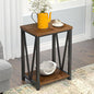 FOLUBAN Small End Table, Rustic Wood and Metal Side Table with Storage, Modern Night Stand for Living Room Bedroom Office, Walnut