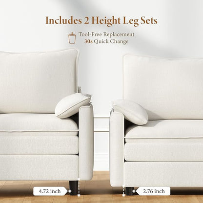 Vesgantti 74" Loveseat Sofa for Living Room, Comfy Cloud Couch Deep Seat Chenille Modern 2 Seater Small Sofa with Armrest Pillow, Easy Assembly for Small Spaces, Snow White
