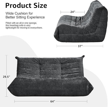 Hobestluk Bean Bag Chair Giant Bean Bag Sofa 2 Seater Bean Bag Chairs for Adults, Loveseat Floor Chair, Bean Bag Chairs for Living Room Bedroom Dorm Office (Darkgrey Chenille, Loveseat)
