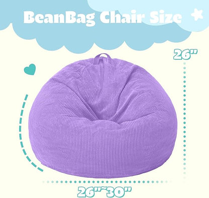 HABUTWAY 2 FT Bean Bag Chair,Giant Bean Bag Chairs,Big Bean Bags with Memory Foam Filled, Large Beanbag Chairs with Soft Corduroy Cover-Purple