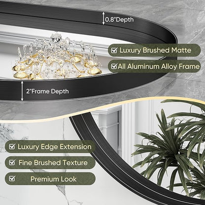 Suidia 26" x 38" Bathroom Mirror, Bathroom Vanity Mirror Metal Framed, Wall-Mounted Mirrors for Bedroom, Living Room, Entryway, Hallway, Black, Oval Style