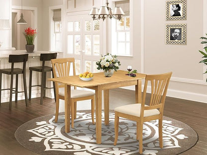 East West Furniture NDAV3-OAK-C 3 Piece Dining Room Table Set Contains a Rectangle Kitchen Table with Dropleaf and 2 Linen Fabric Upholstered Dining Chairs, 30x48 Inch, Oak
