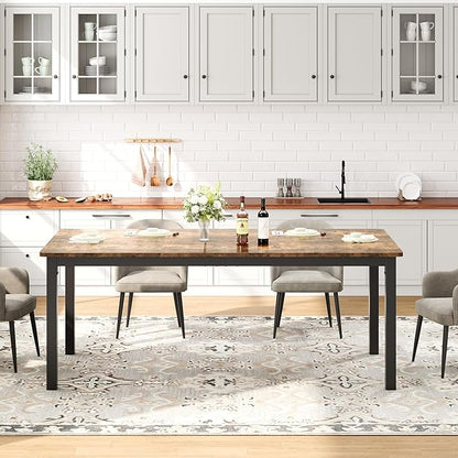GarveeHome 70.8in Industrial Dining Table for 6, Wooden Long Dinner Table with Mortise Tenon Design, Kitchen Table with Sturdy Metal Legs, for Dining Room Home Office Living Room, Retro