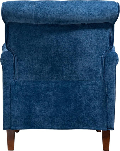 Ball & Cast Comfy Chenille Club Sofa Living Room Chairs,Accent Chair with Springs Cushions & Retro Wooden Legs,Reading Armchair for Bedroom,Office,Blue