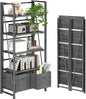 4NM No Assembly Folding Bookshelf, 5-Shelf 62.2" H Collapsible Foldable Bookcase Storage for Small Spaces, Gray and Black