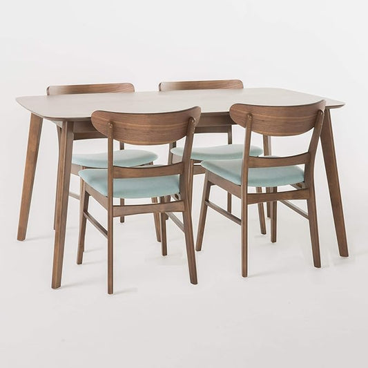 Christopher Knight Home Idalia 60" Rectangular Dining Set, 5-Pcs Set, Natural Walnut / Mint