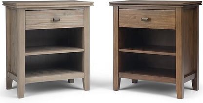 SIMPLIHOME Artisan SOLID WOOD 24 inch Wide Transitional Bedside Nightstand Table in Distressed Grey for the Living Room and Bedroom