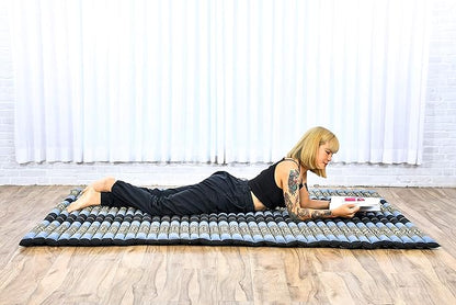 Leewadee - Foldable Floor Mattress - Japanese Roll Up Futon -Trifold Tatami Mat- Guest Floor Bed - Camping Mattress - Thai Massage Mat, Kapok Filled, 75 x 57 inches, Blue