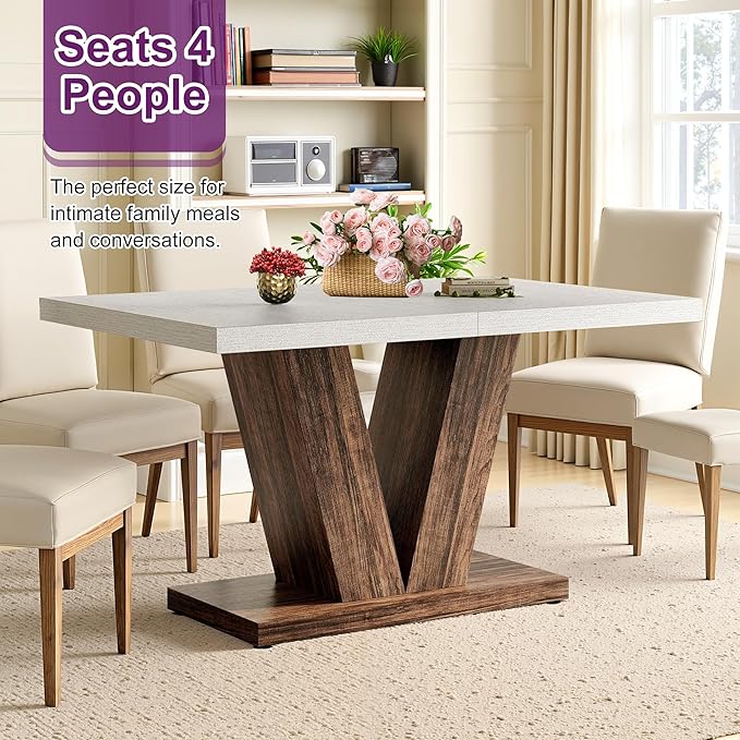 47" Dining Table, Wooden Kitchen Dinner Table Heavy Duty, Farmhouse Table for Dining Room, Living Room Space Saving, White