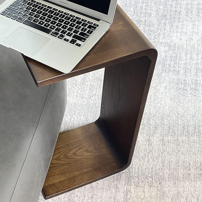 COZYMATIC Carlisha C-Shaped End Table Sofa Table Coffee Table Solid Wood Frame for Living Room Side Table for Bedroom(Set of 2), Walnut Brown