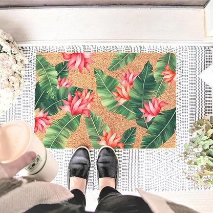 Funny Coir Doormat Beautiful Print with Palm Tree Leaves Front Door Mats Entryway Outdoor Mat with Heavy Duty Front Porch Welcome Mats Entry Natural Coir House Warming Gift Mat 23.7 x 15.7 inch