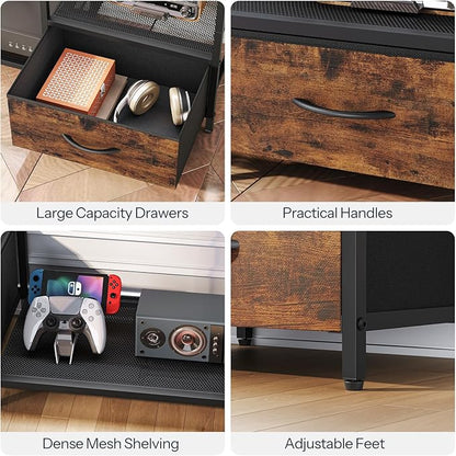 HOOBRO LED TV Stand with Storage, LED Entertainment Center with Open Shelves and Drawer, Fits TVs up to 55", Television Stand for Living Room, Bedroom, Rustic Brown and Black BF123DDS01