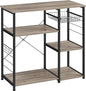 VASAGLE ALINRU Kitchen Baker’s Rack, Coffee Bar, Microwave Oven Stand, with Steel Frame, Wire Basket, 6 Hooks, for Mini Oven, Spices Utensils, Industrial, Greige and Black UKKS090B02